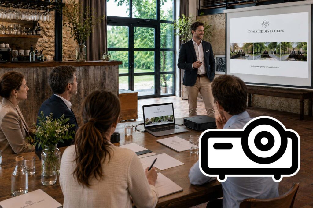 Écran et supports de présentation pour séminaire d’entreprise