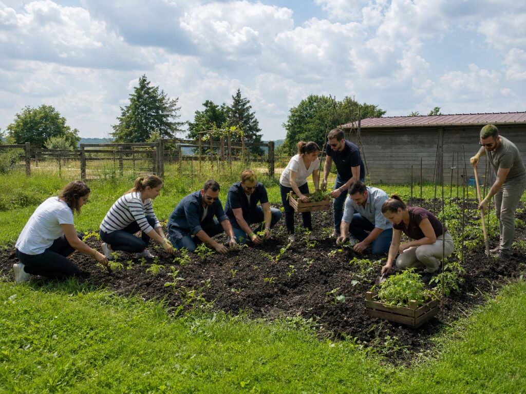 Travail de la terre et potager au Domaine des Écuries